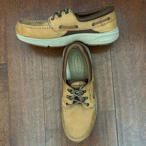 Rugged Shark Men's Tan Leather Boat Shoes, Size 13